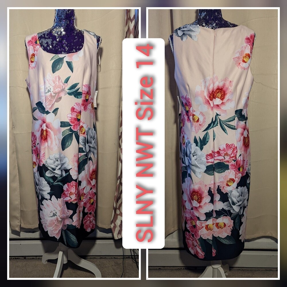 SLNY Size 14 NWT Pink with Multicolor Floral Print Mini Sheath Dress